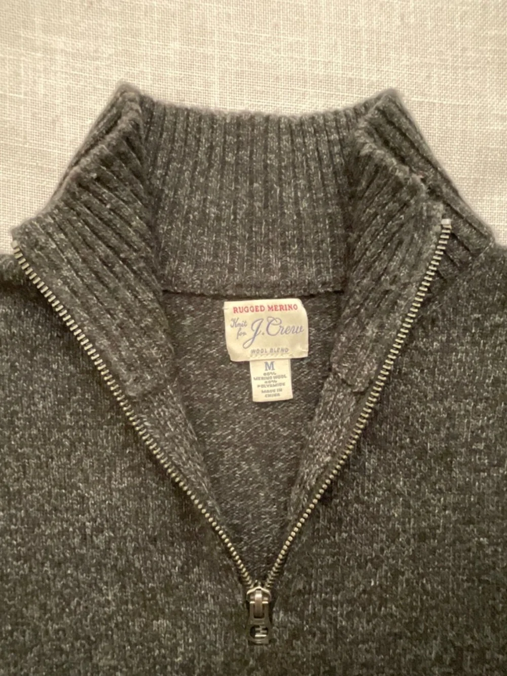 Rugged Merino Wool J.Crew Half-Zip Mockneck Black/Grey Men’s Sweater Size M NWOT